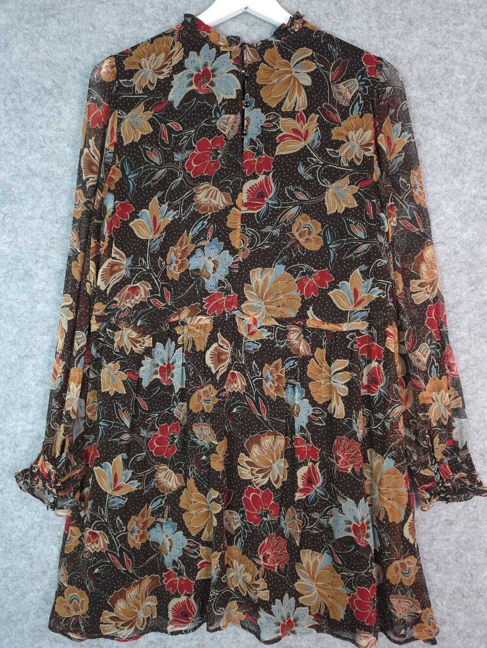 Sezane Black Floral Long-Sleeve Dress with Red and Yellow Blooms - Picture 4 of 13